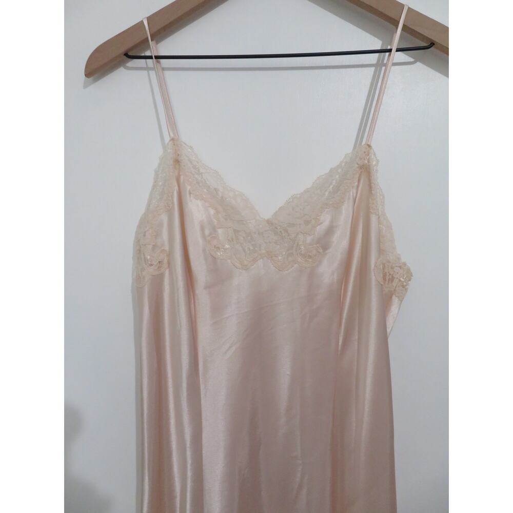 Victoria's Secret Sz M Champagne Pink Vintage Satin Lace Trim Maxi Dress Slip - Picture 3 of 8